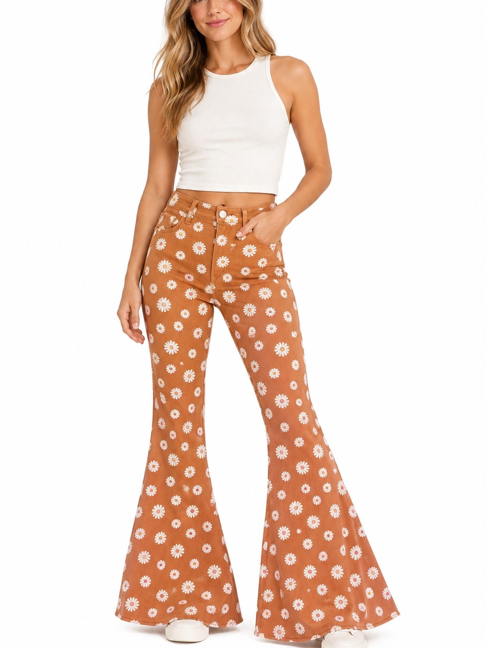 ALTAR’D STATE Daisy Floral High Rise Wide Flare Bell Bottom Jeans M